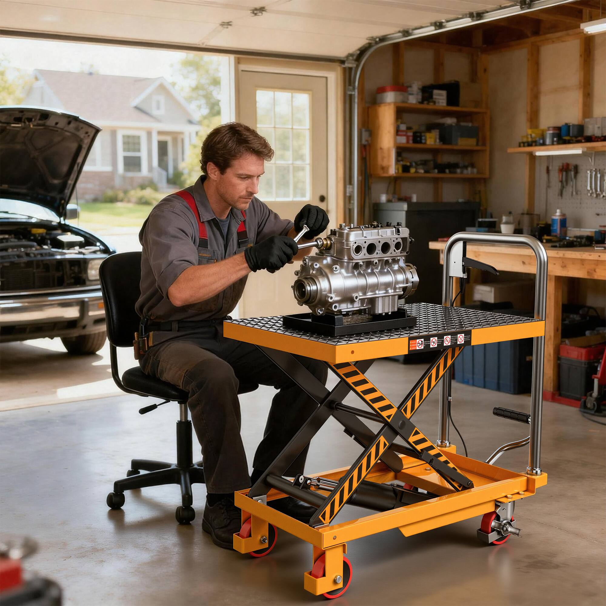 Alt View 5. Tera - Tera Foldable Hydraulic Lift Table Cart: 330lbs Capacity 28.5" Lifting Height Single Scissor Lift for Material Handling - Yellow.