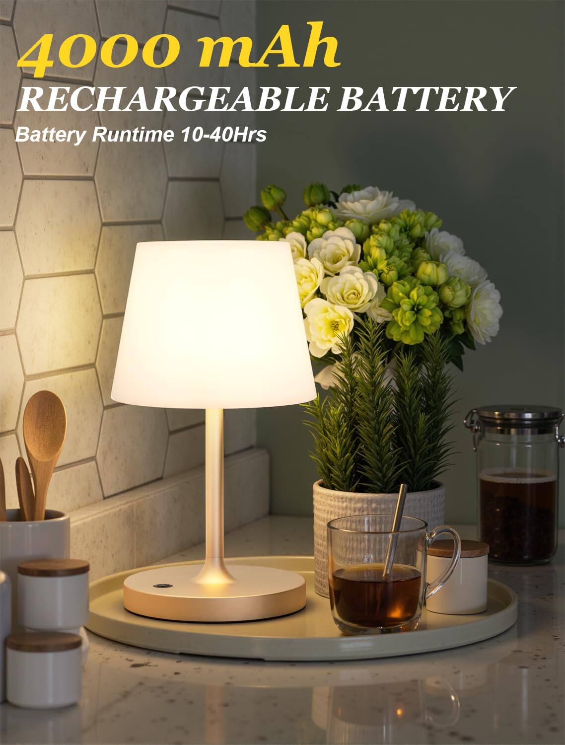 4000 mAh  
RECHARGEABLE BATTERY  
Battery Runtime 10-40Hrs