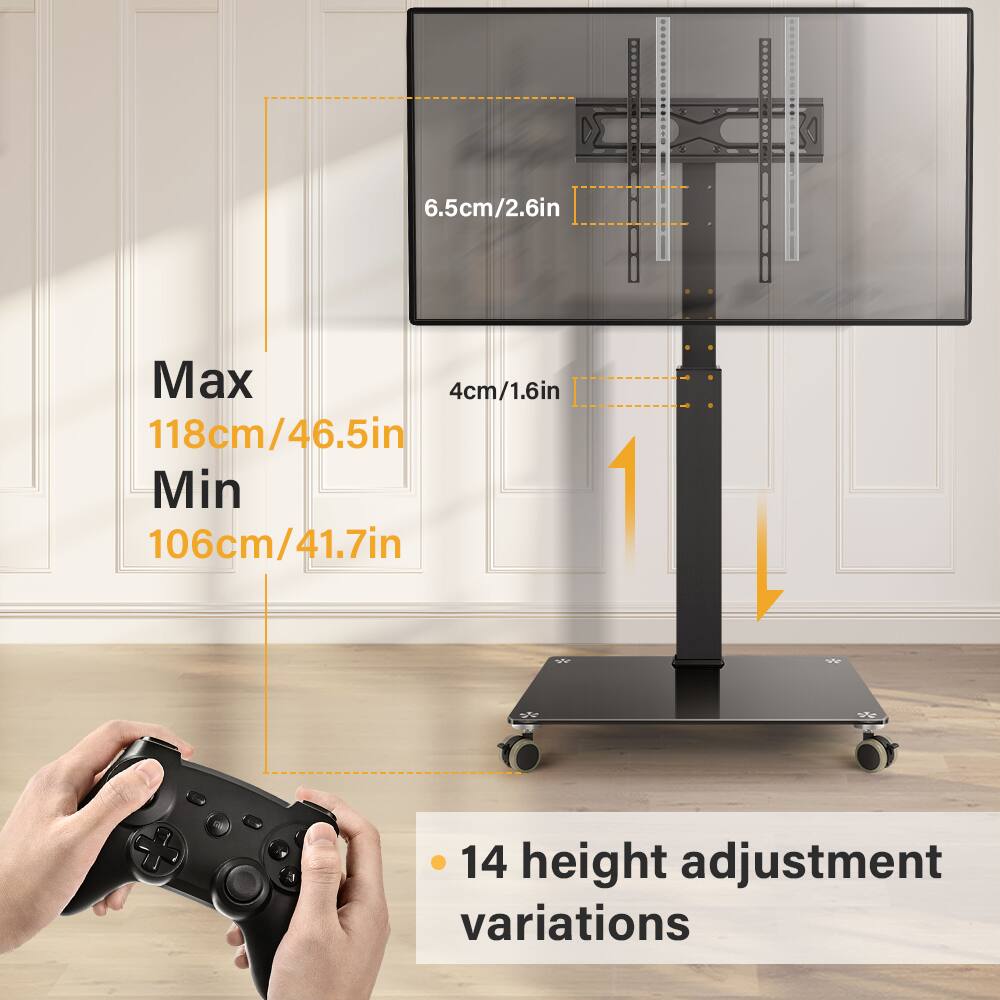 6.5cm/2.6in  
Max 4cm/1.6in  
118cm/46.5in  
Min 106cm/41.7in  
14 height adjustment variations