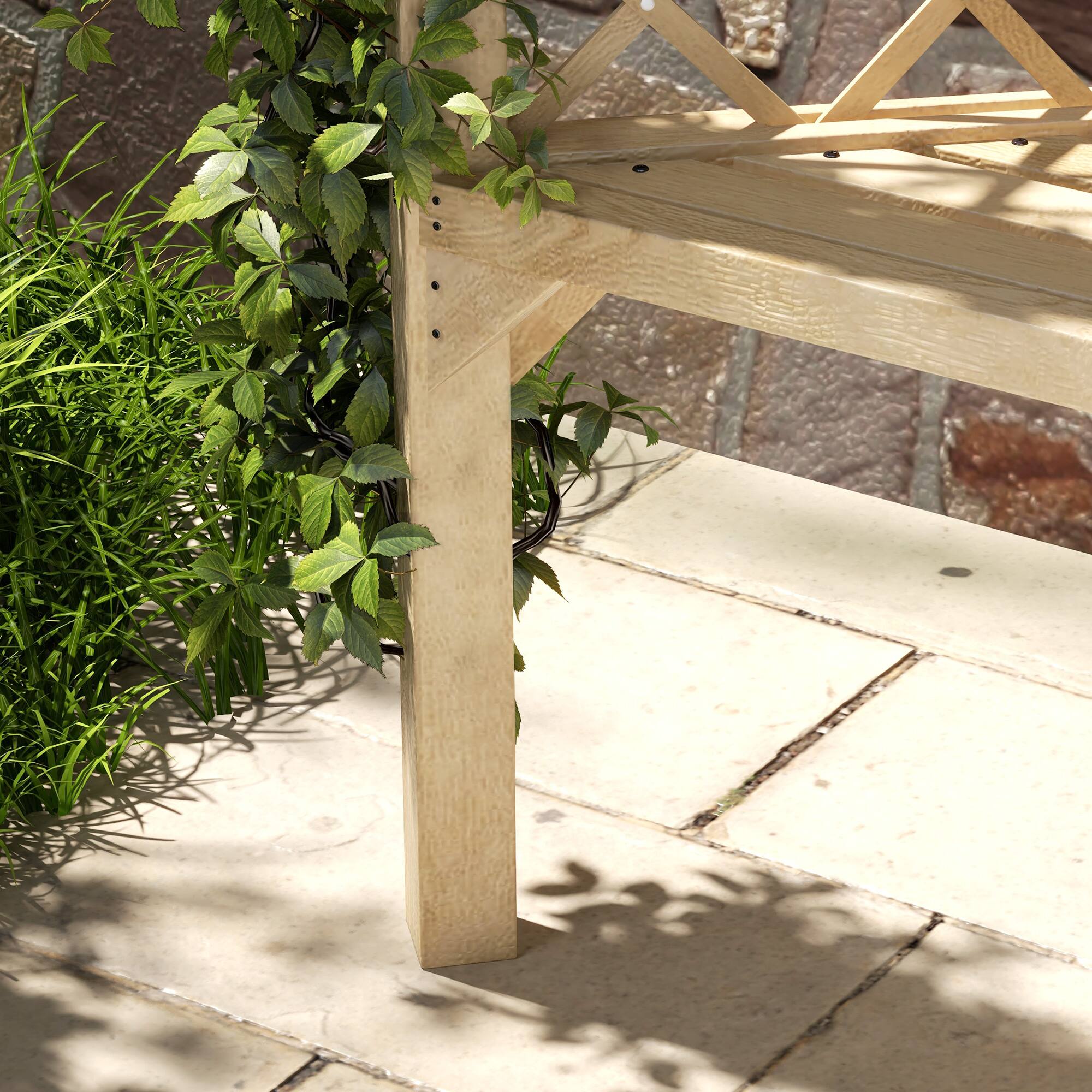Alt View 8. Outsunny - Trellis Garden Bench, Wooden Park Bench for Climbing Plants w/ Slatted Seat, Great for Lawn, Backyard - Natural Wood.