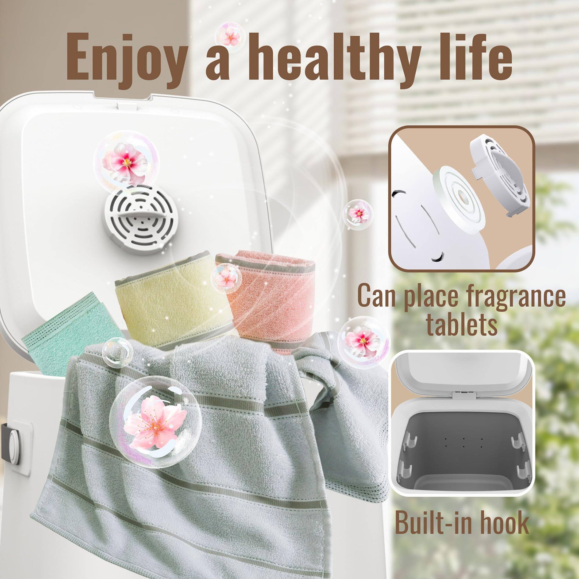 Enjoy a healthy life

Can place fragrance tablets

Built-in hook