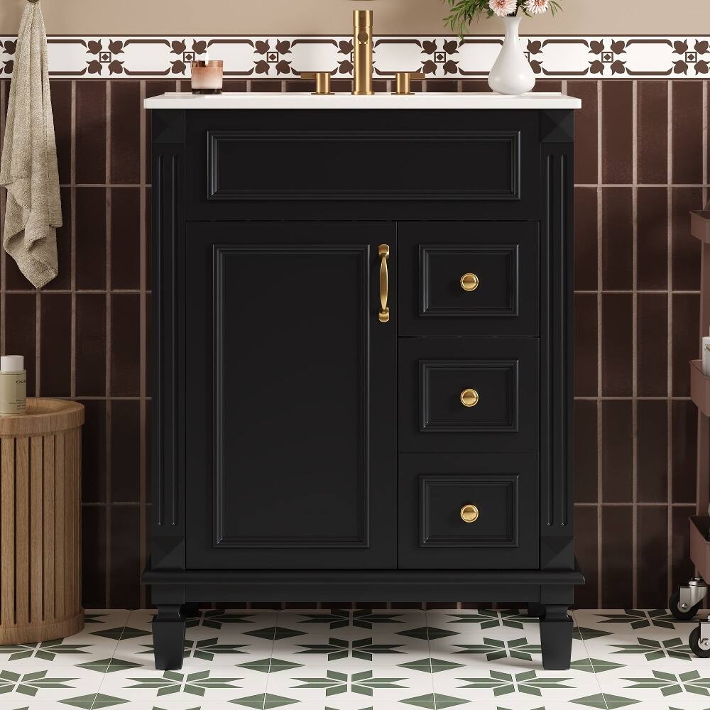 Left. Loheer - Loheer 24 inch bathroom vanity with sink, small bathroom sink cabinet with 2 drawers, black - Black.