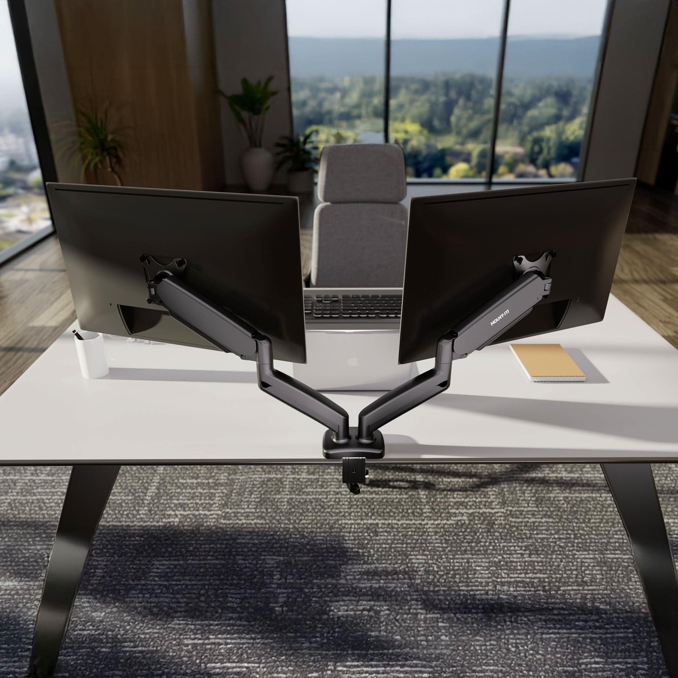 Alt View 8. Mount-It! - Dual Monitor Desk Mount with Gas Spring Arms, Adjustable Height and Tilt for 13"–32" Screens - Black.