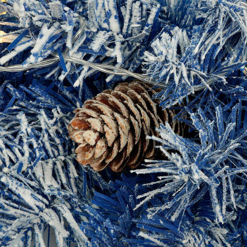 Alt View 4. Resenkos - 4-Piece Pre-Lit Christmas Set with LED Garland, Wreath, and Two Decorative Entryway Trees, Blue - Blue.