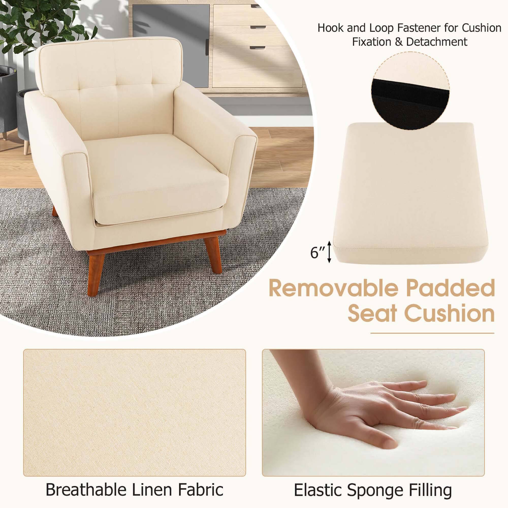 Hook and Loop Fastener for Cushion Fixation & Detachment 6" Removable Padded Seat Cushion Breathable Linen Fabric Elastic Sponge Filling
