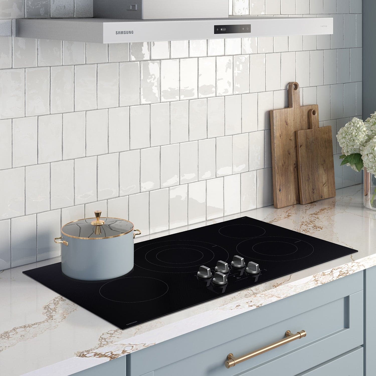 Alt View 15. Samsung - 36" Electric Cooktop with 5 Burners and ENERGY STAR Certified Cooktop with Illuminated Knobs - Black.