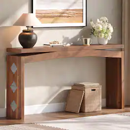 Z-Edge - Console Tables, 62-Inch Wooden Sofa Tables, Narrow Long Behind Couch, Modern Entryway Tables Rectangular for Living Room - Walnut