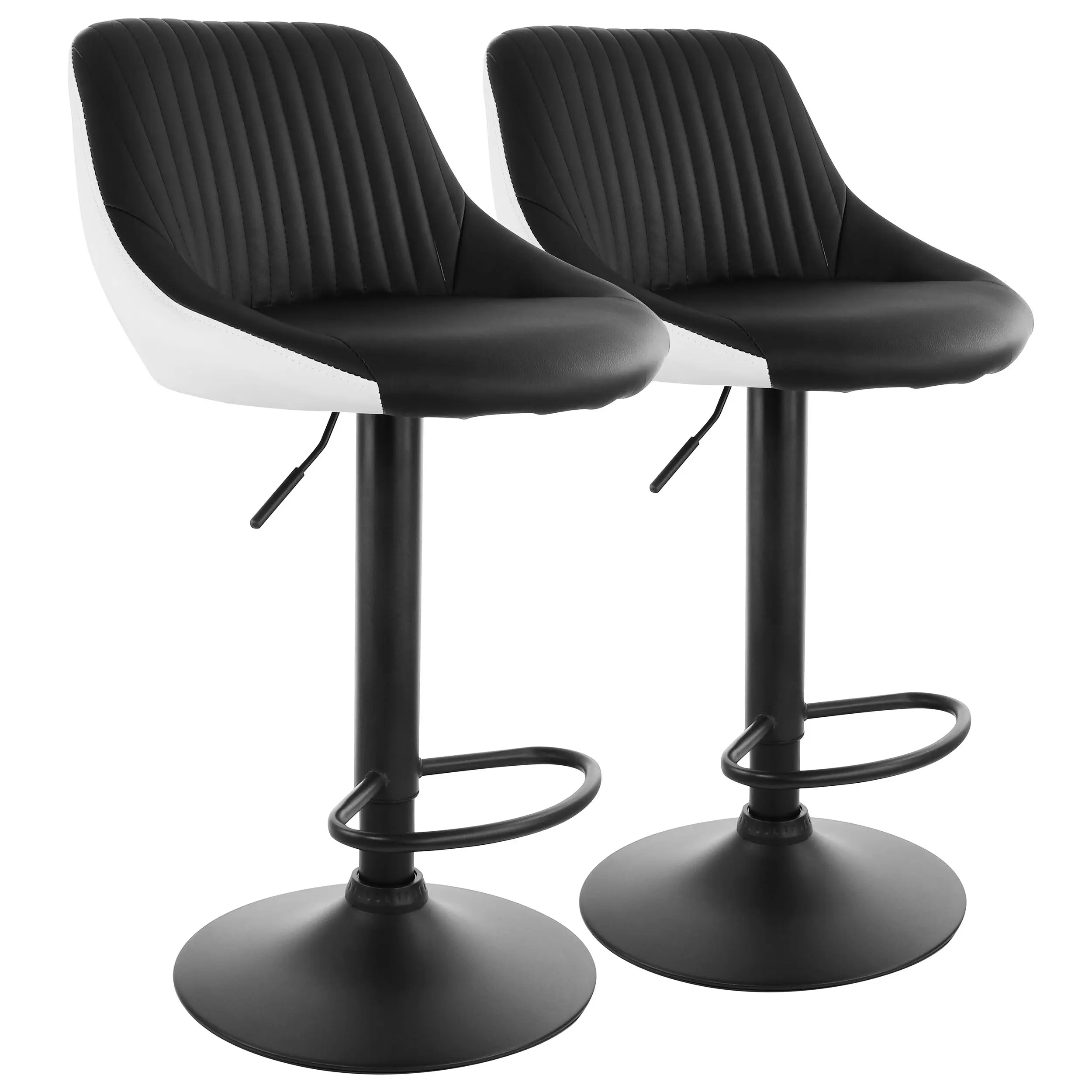 Front. Elama - Elama 2 Piece Faux Leather Adjustable Bar Stool in Black and White with Black Base - Black and White.
