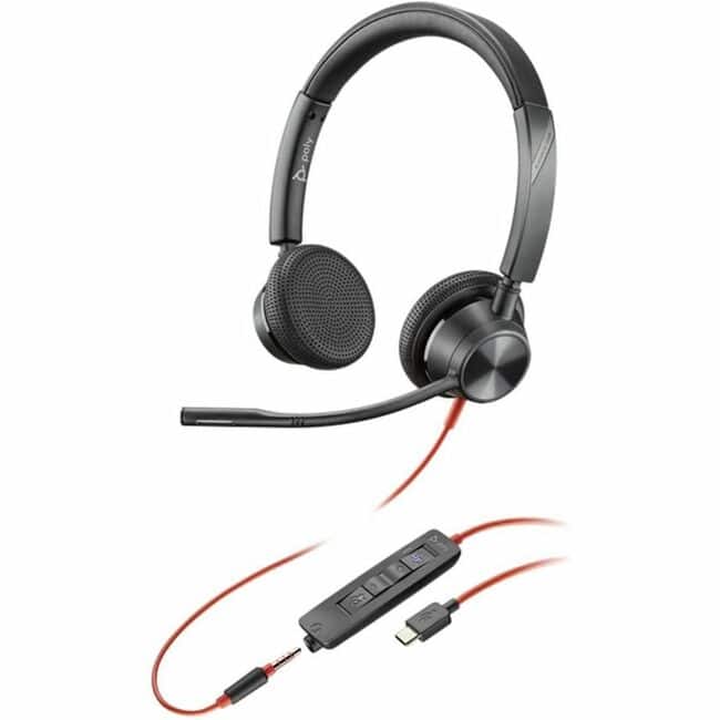 HP - Poly Blackwire 3325 Headset - Microsoft Teams Certification - Stereo - USB Type C, Mini-phone (3.5mm) - Wired - 32 Ohm - Black