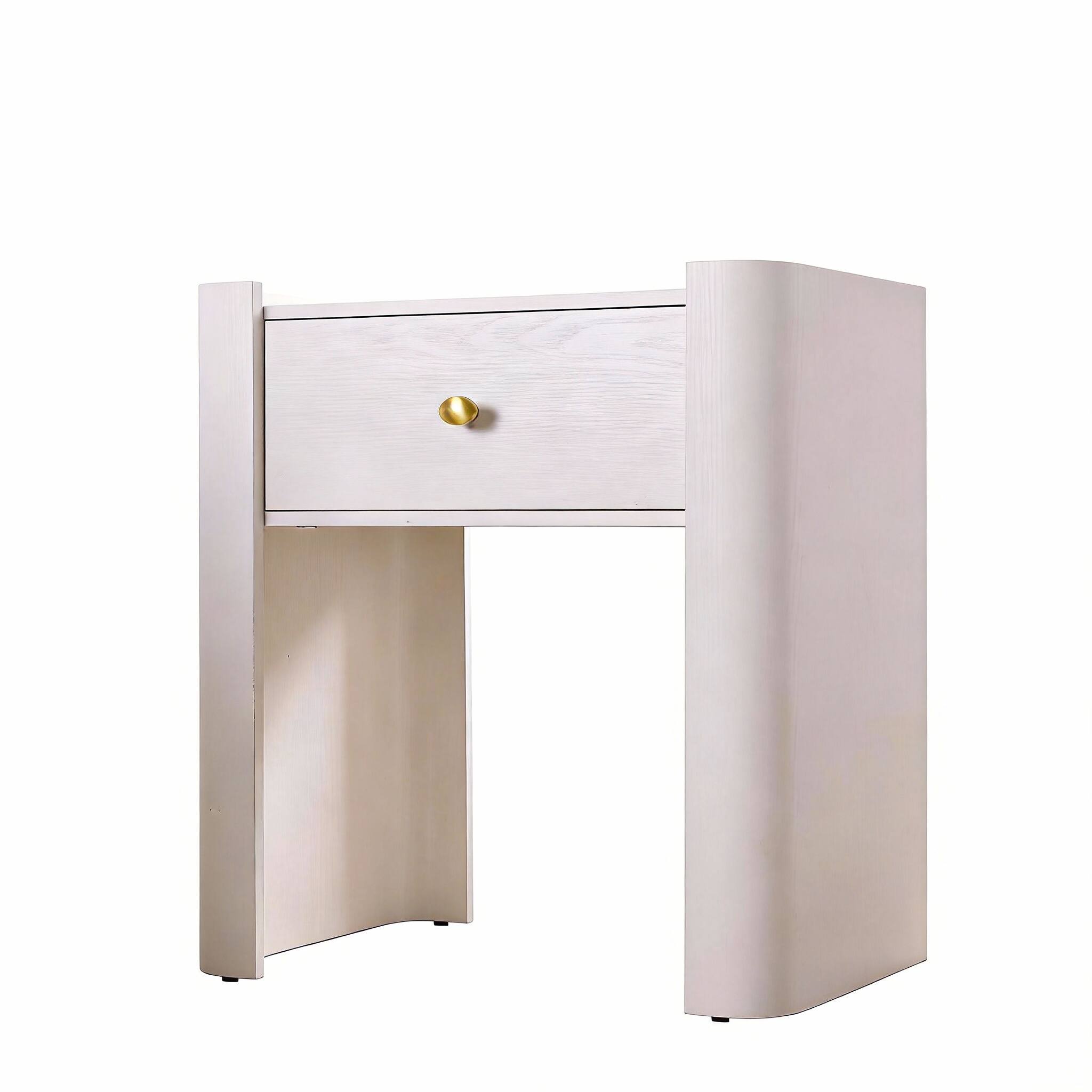 Front. CovertSafe - 23.6" Modern Curved Nightstand with Charging Station & Drawer - White 1 Piece.