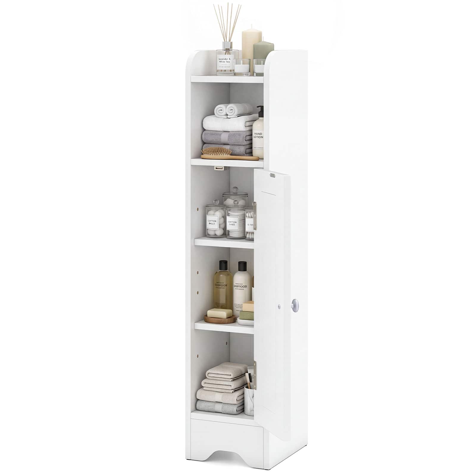 Costway - Bathroom Storage Cabinet with Door Toilet Paper Holder Stand for Small Spaces - White