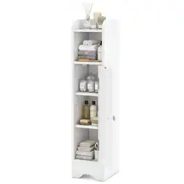 Costway - Bathroom Storage Cabinet with Door Toilet Paper Holder Stand for Small Spaces - White