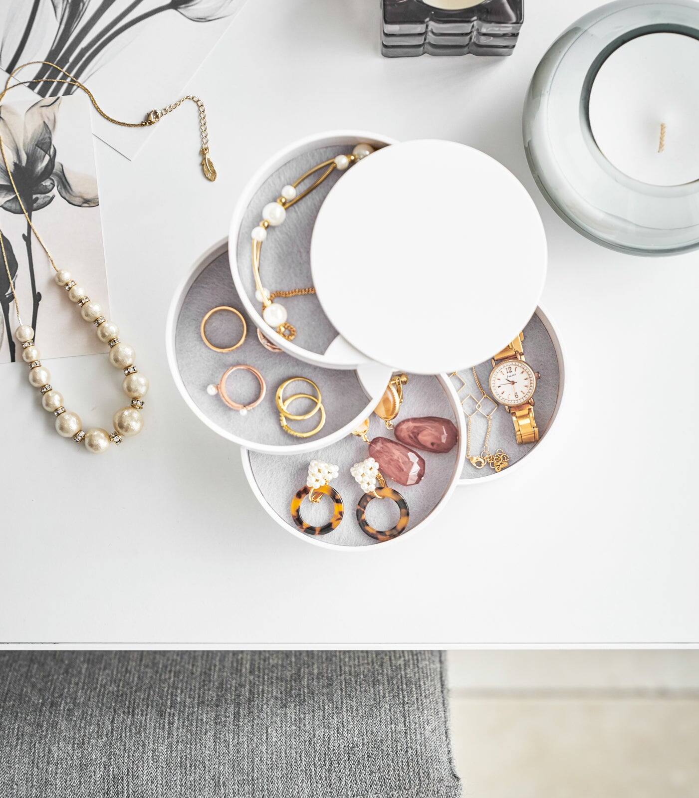 Left. Yamazaki Home - Stacked Jewelry Organizer - White.