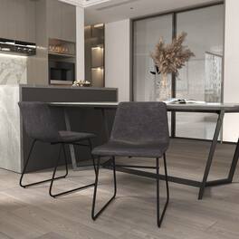 Emma + Oliver - 18 Inch Indoor Dining Table Chairs, LeatherSoft Upholstery-Set of 2 - Gray LeatherSoft/Black Frame