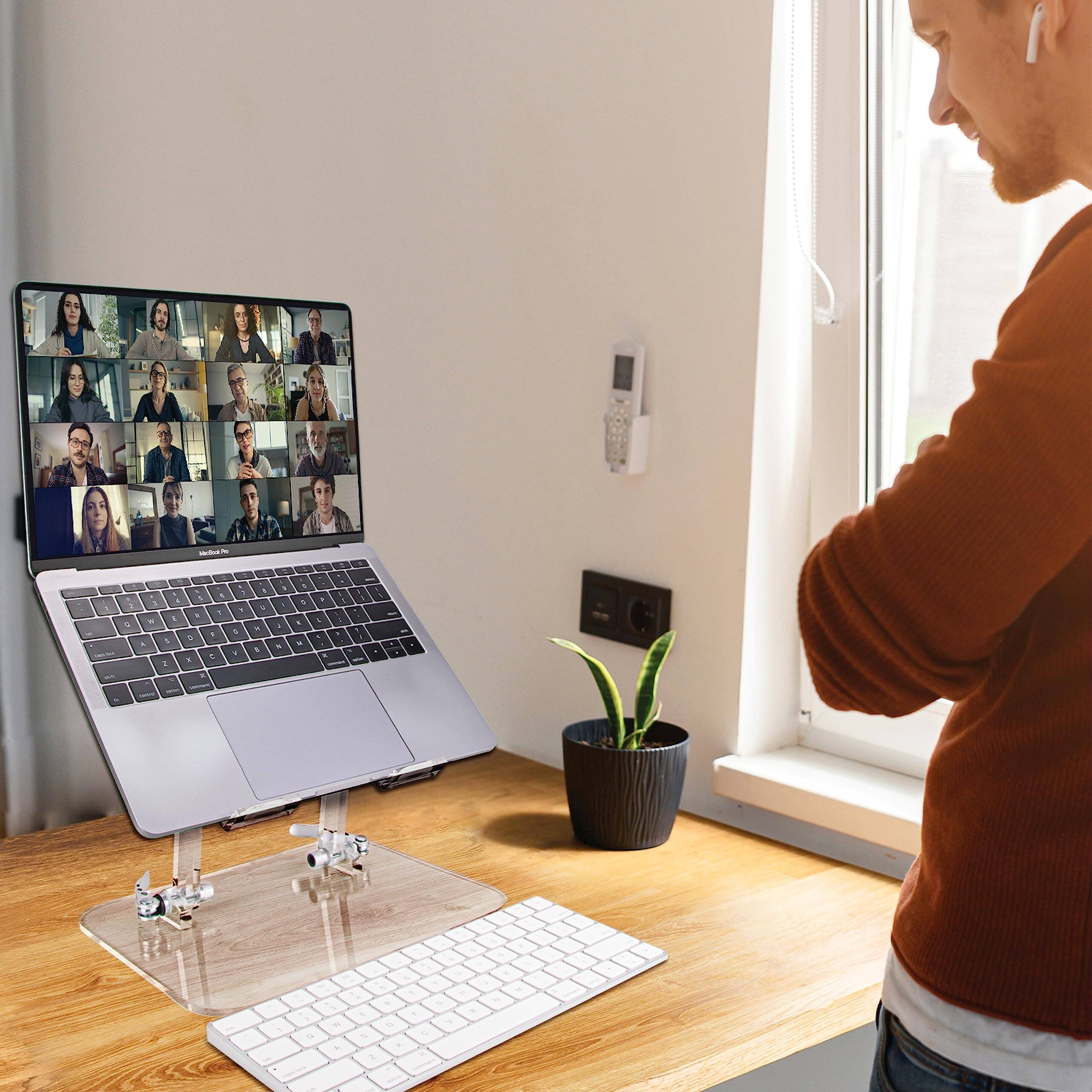 Alt View 3. HongFei - Acrylic Laptop Stand for Desk – Ergonomic Adjustable Acrylic Computer Stand - Clear Laptop Stand with Enhanced Airflow - Clear.