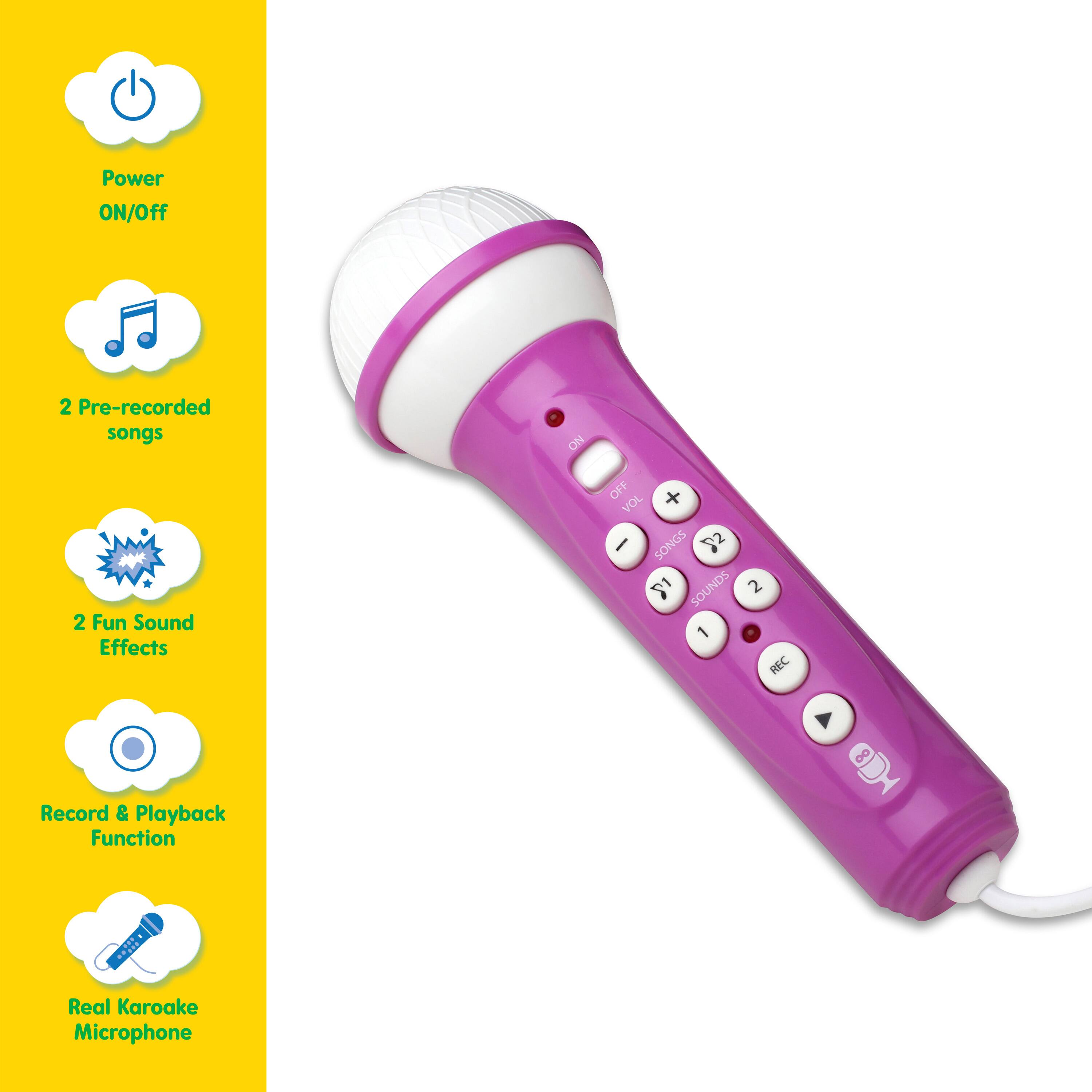 Power ON/OFF 2 Pre-recorded songs ON 2 Fun Sound Effects OFF + VOL SONGS 82 a SOUNDS 2 - . REC Record & Playback Function 00 8DH Real Karoake Microphone
