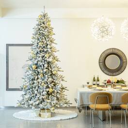 Glitzhome - 10ft Pre-Lit Flocked Full-size Fir Artificial Christmas Tree with 750 Lights - White
