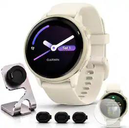 Bundle - Garmin - VIVOACTIVE 6 Health & Fitness GPS Smartwatch 42mm + Loaded Accessory Package - Lunar Gold with Bone Band - (2025)
