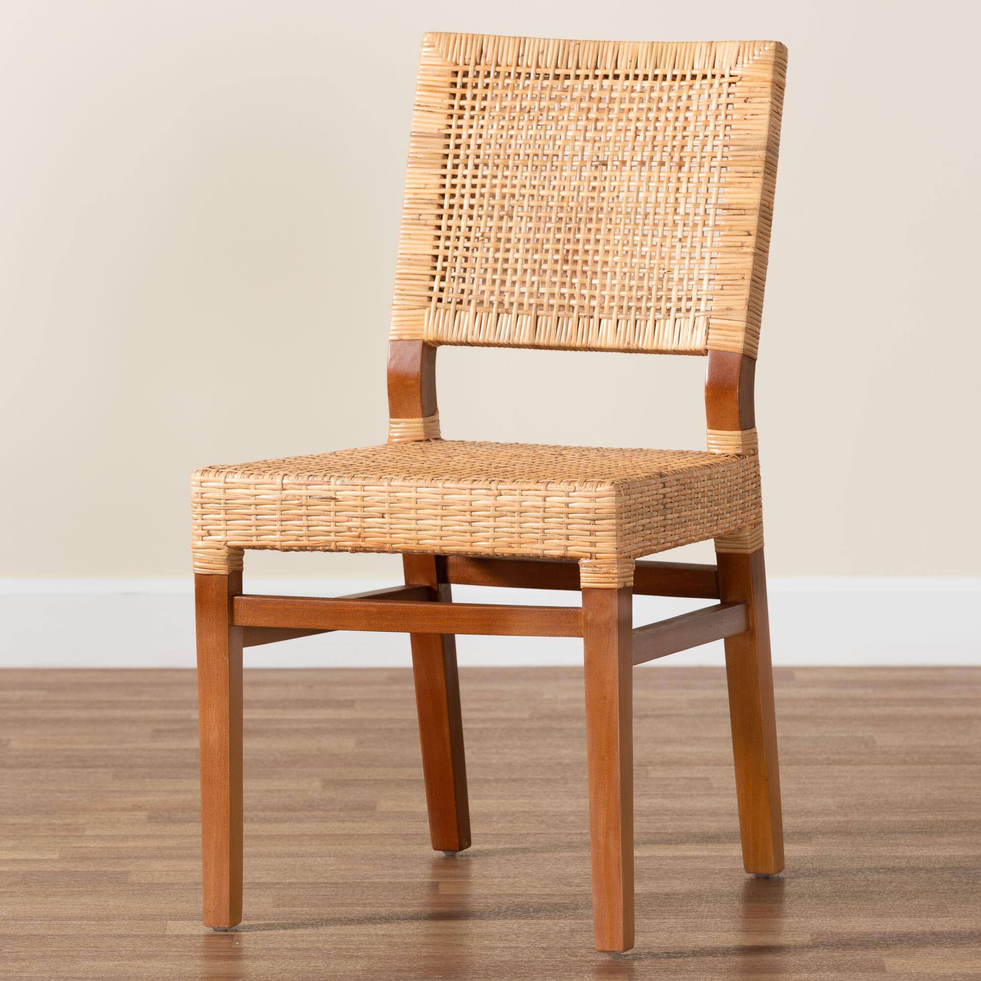 Alt View 5. bali & pari - Lesia Modern Bohemian Rattan and Mahogany Wood Dining Chair - Natural Brown/Walnut Brown.
