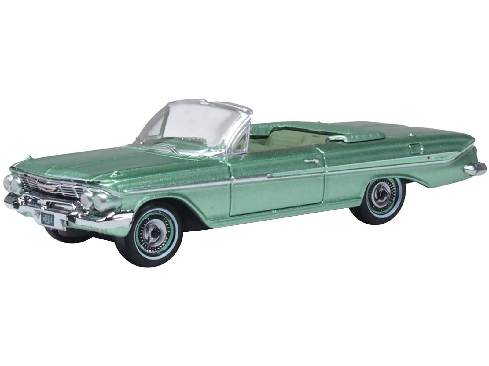 Alt View 4. Oxford Diecast - 1961 Chevrolet Impala Convertible Arbor Green Metallic with Green Interior 1/87 (HO) Diecast Model Car by Oxford Diecast.