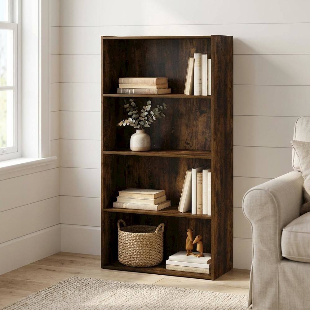 Left. FurniFact - Wood Bookcase with Open Shelving for Living Room Storage - Amber Pine.