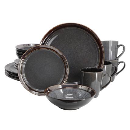 Front. Gibson - Gibson Elite Priya 16 Piece Stoneware Reactive Glaze Dinnerware Set in Grey - Gray.