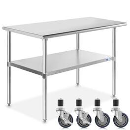 GRIDMANN - 48 x 24-in NSF Stainless Steel Prep Table with Casters - Silver