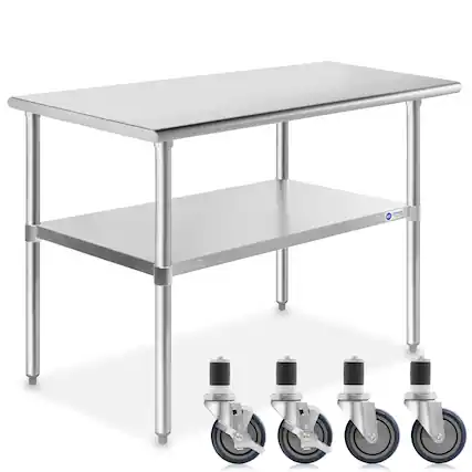 Front. GRIDMANN - 48 x 24-in NSF Stainless Steel Prep Table with Casters - Silver.