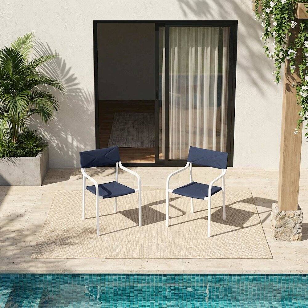 Angle. Outdoor Escape - Outdoor Patio Aluminum Armchair Set Of 2 With Stackable Design For Lounge Use - White.