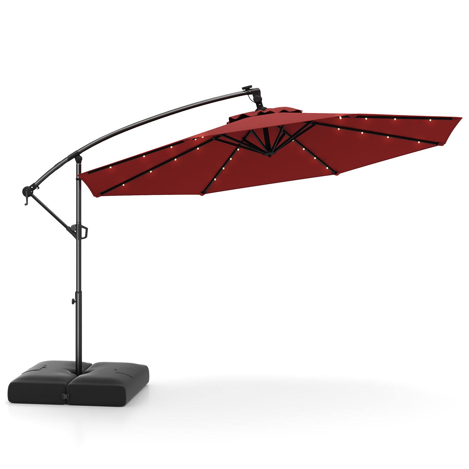 Alt View 9. Gymax - Gymax 10 FT Solar Offset Hanging Umbrella Patio Cantilever Umbrella w/ 32 LED Lights Red - Red.