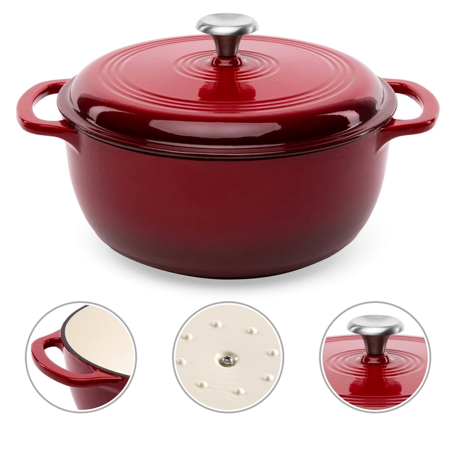 Angle. SlickBlue - Large 6-Quart Dutch Oven in Enamel Cast Iron for All-Purpose Cooking - Red.