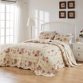 BreeBe - Antique Rose Bedspread Set 3-Piece King/Cal King - Ecru