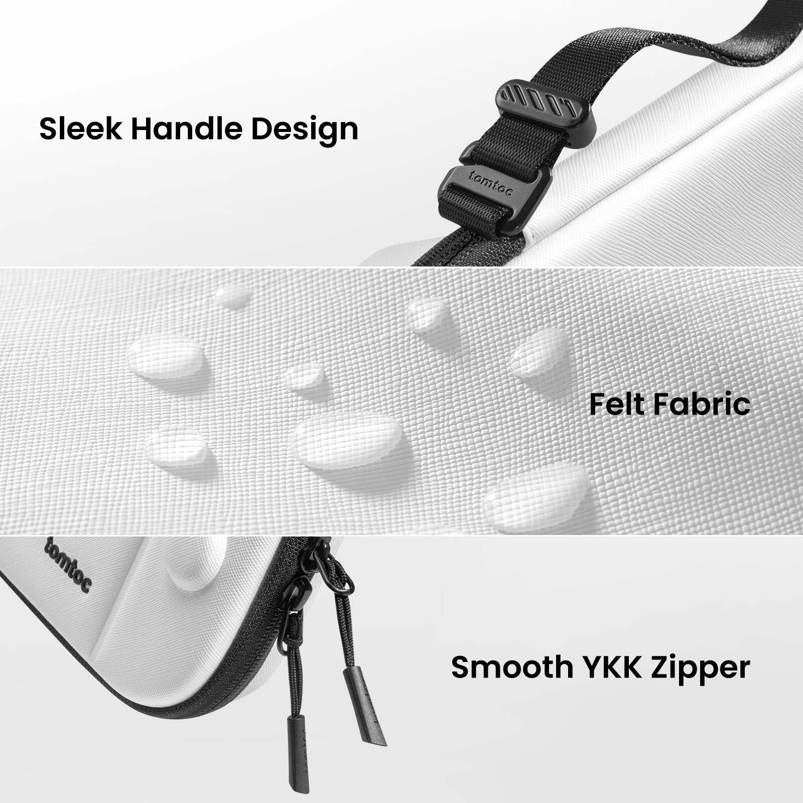 Sleek Handle Design, Felt Fabric, Smooth YKK Zipper