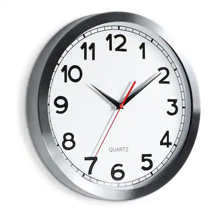 Front. Dazzed Corner - 14 Inch Silent Non-Ticking Battery Operated Wall Clock,Metal Decorative Analog Clock - Silver.