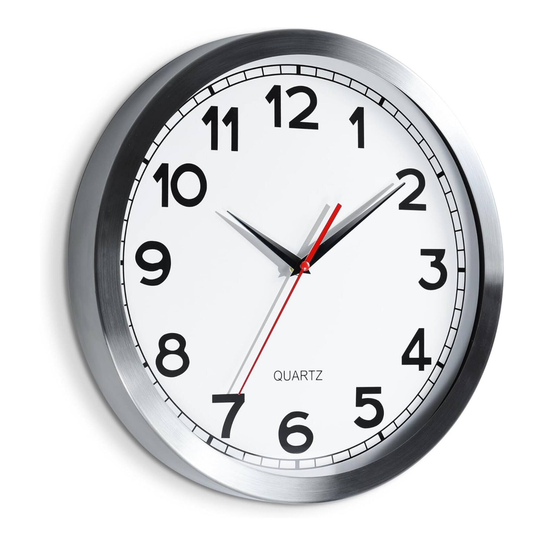 Front. Dazzed Corner - 14 Inch Silent Non-Ticking Battery Operated Wall Clock,Metal Decorative Analog Clock - Silver.