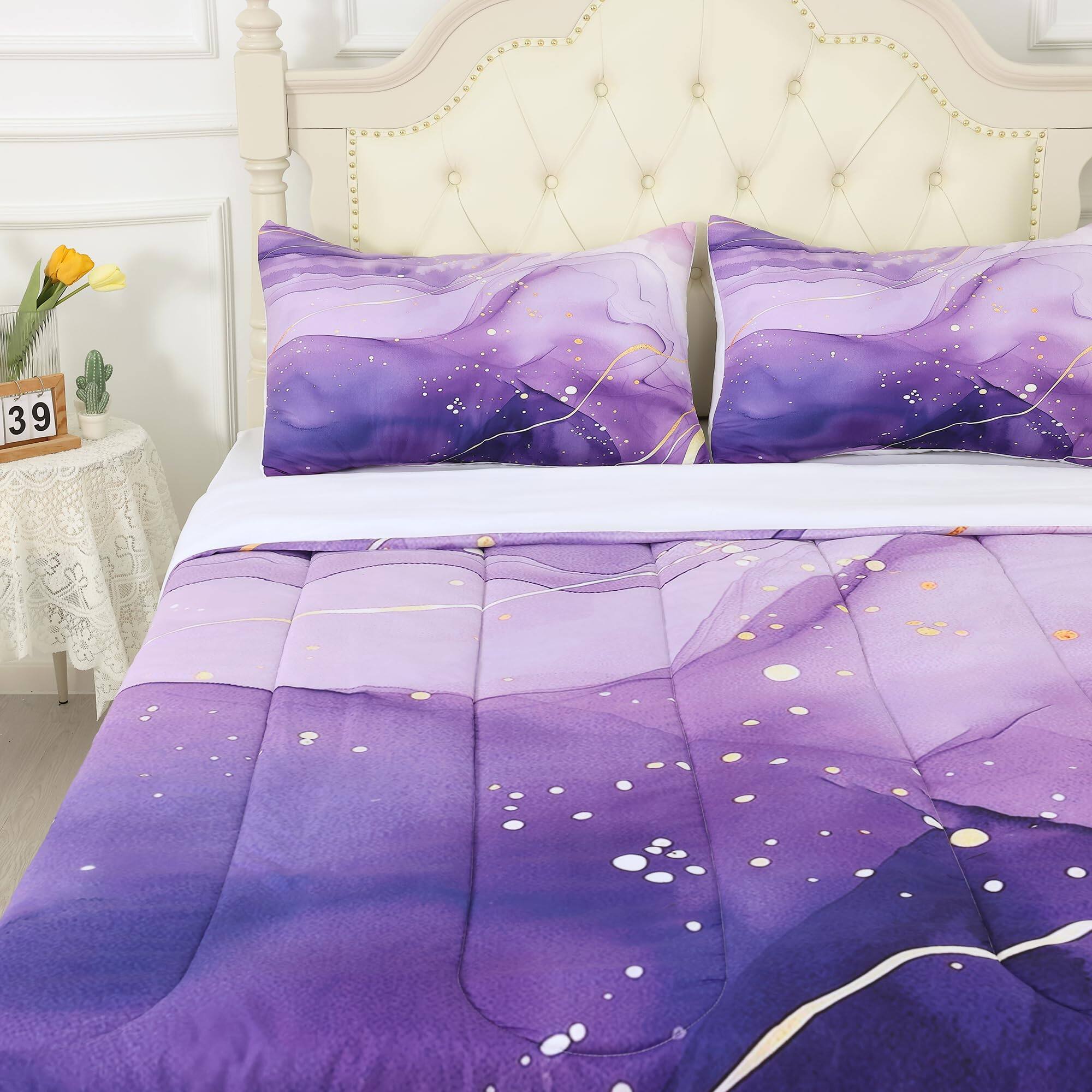 Alt View 6. Earthley Blooms - Comforter Set Twin Light Marble Bedding Sets For Teens Aesthetic Glitter Abstract Marbling Quilts Mauve - Blue Marble-Full.