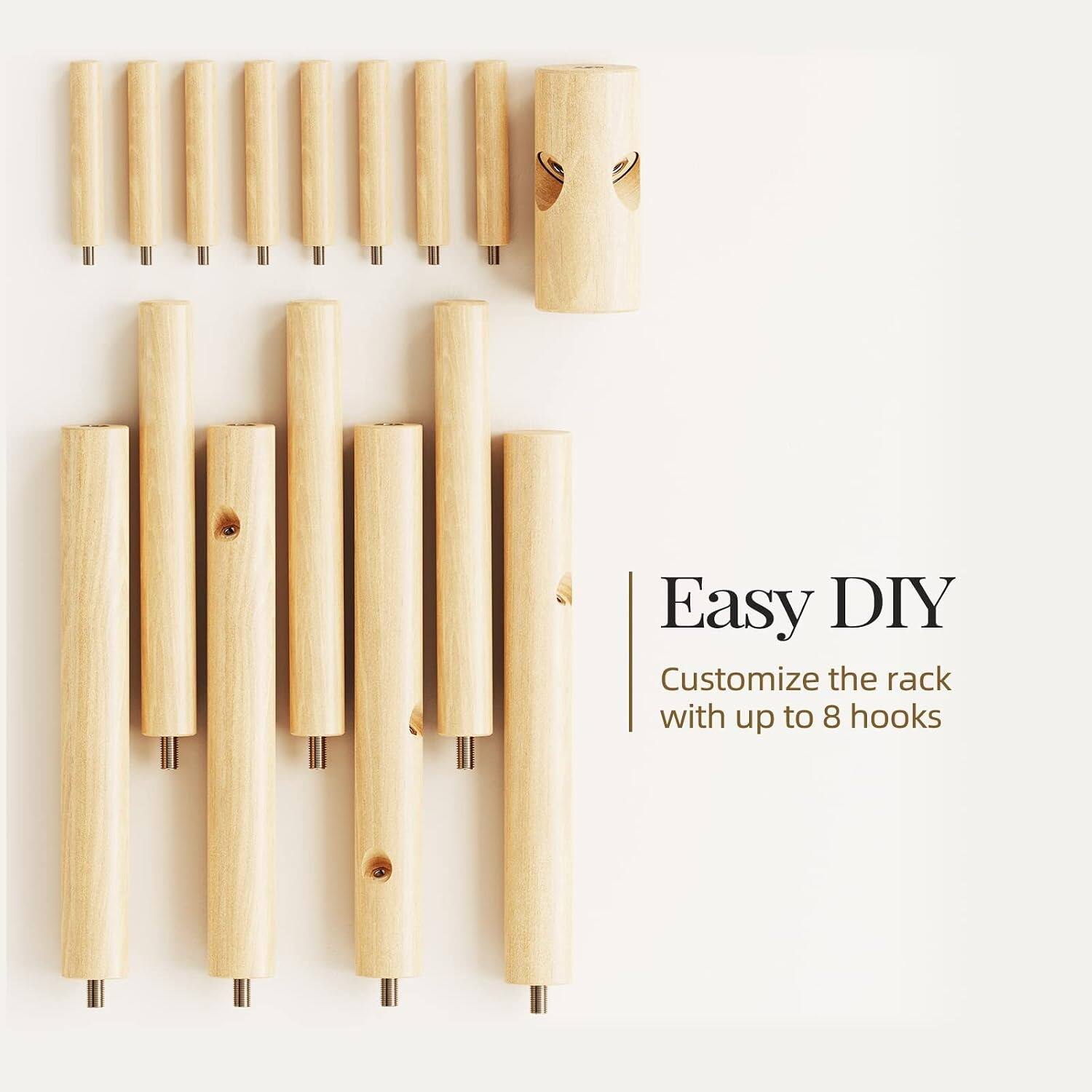 Easy DIY  
Customize the rack with up to 8 hooks