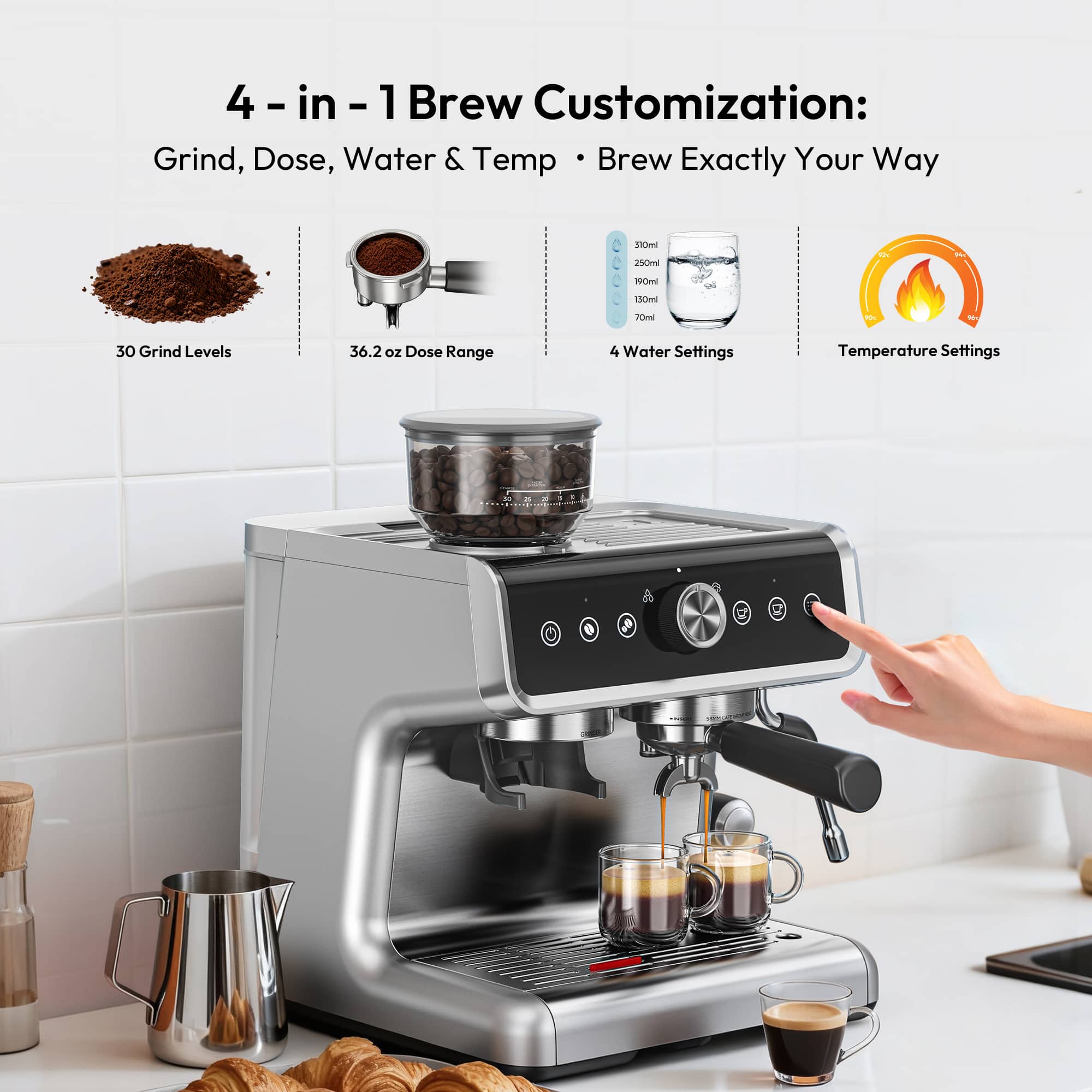 LATTEさん i5-10400 16GB SSD250GB Win11 SIMZLIFE 15 Bar Espresso Machine with Grinder Coffee Maker w/Milk
