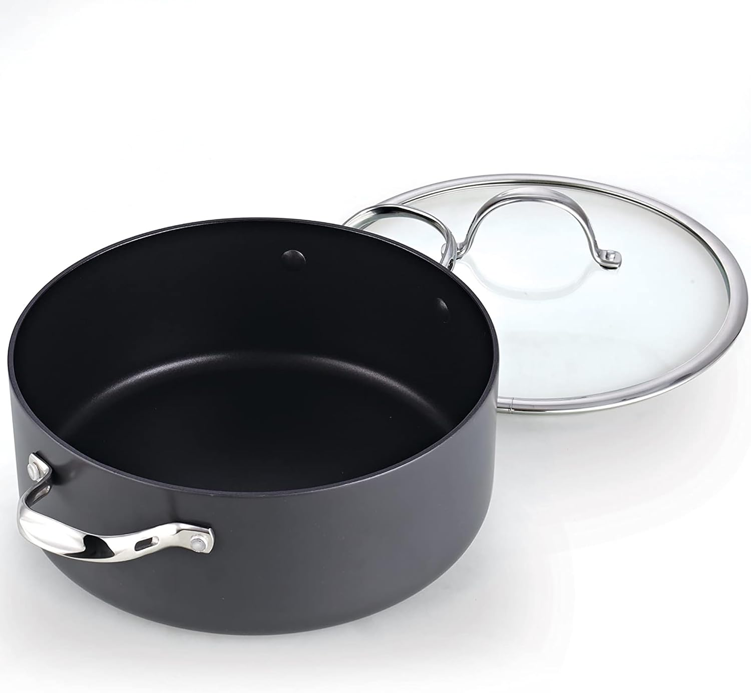 Alt View 5. Cooks Standard - Classic 7-Quart Stock Pot Dutch Oven Casserole with Glass Lid, Hard Anodized Nonstick Stockpot, Not Induction, Black - black.