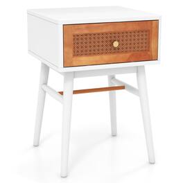 Costway - Nightstand Modern Bedside End Table with Storage Drawer & Solid Wood Legs - White,Brown