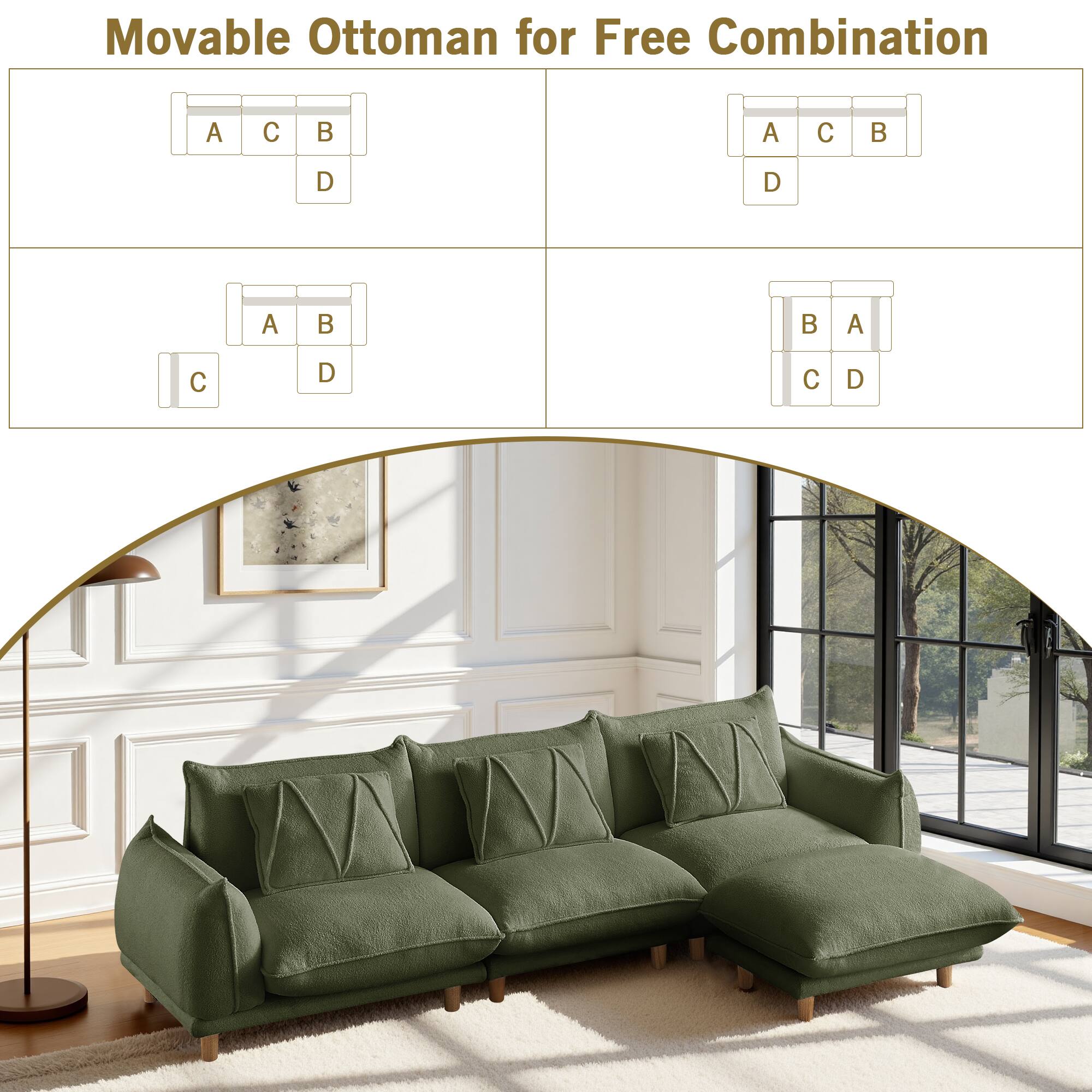 Movable Ottoman for Free Combination

A C B  
D  

A C B  
D  

A B  
C D  

B A  
C D  

A C  
B D  

A C  
B D