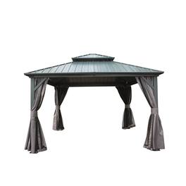 Mondawe - 12' X 12' Outdoor Hardtop Gazebo with Full Netting and Privacy Curtains - Gray