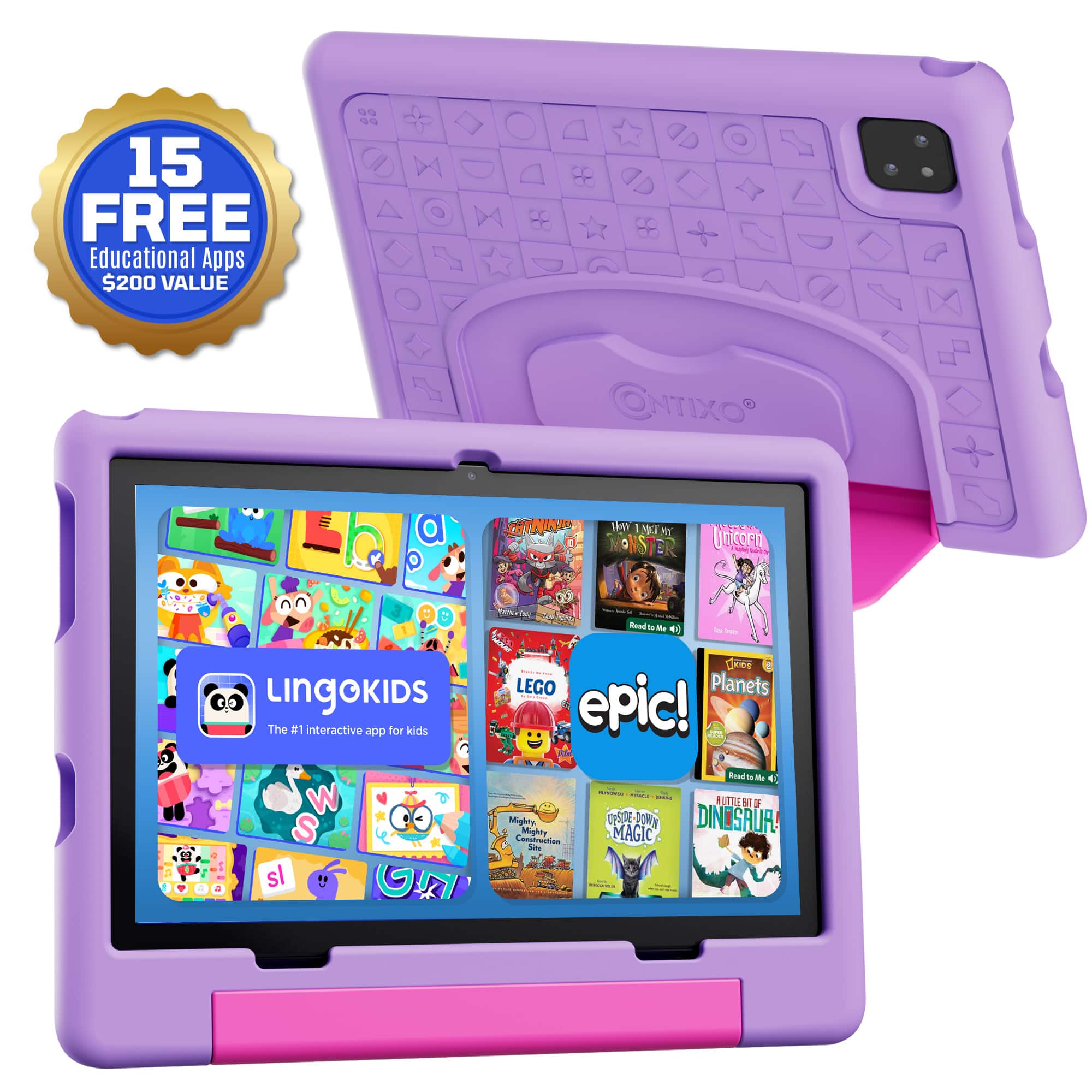 Contixo - A10 10" Educational Kids Tablet with Epic! and Lingokids 64GB with Parental Controls & Kid-Proof Case - Purple