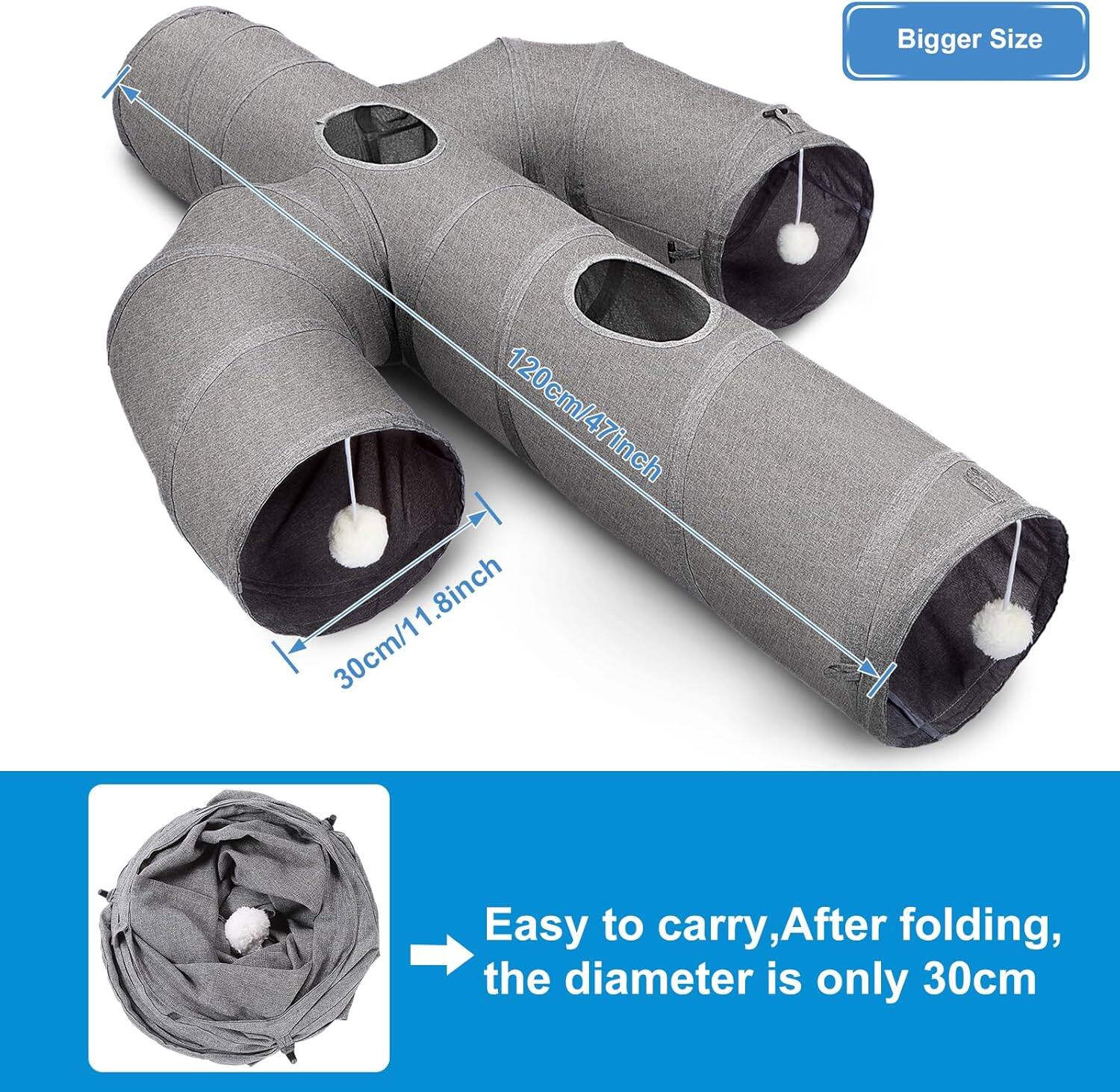 Alt View 3. Ownpets - 12" Cat Tunnel Cactus Shape Collapsible - Gray.