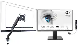 MSI - 24'' FHD VA Monitor, Anti Glare, Flicker Free, VGA, HDMI, w/DKZ Hub & Ergoflexy Single Mount Arm - Black