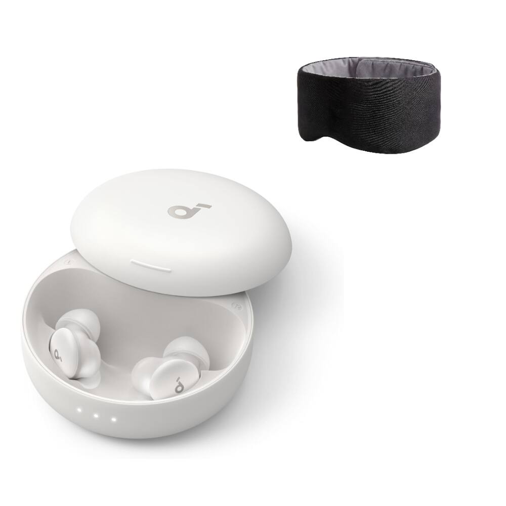 Front. Soundcore - Sleep A30 by Anker Sleep Earbuds with Breescape Cooling Eye Mask,Smart Active Noise Cancelling Sleep Headphones - Lunar White.