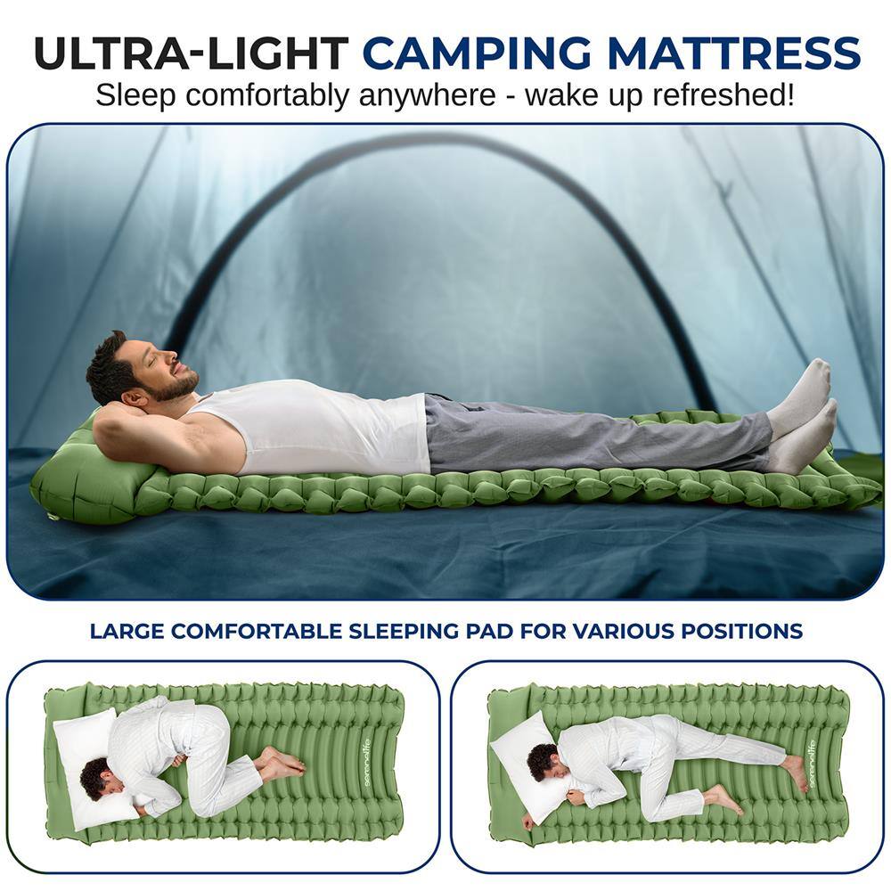 ULTRA-LIGHT CAMPING MATTRESS  
Sleep comfortably anywhere - wake up refreshed!  

LARGE COMFORTABLE SLEEPING PAD FOR VARIOUS POSITIONS