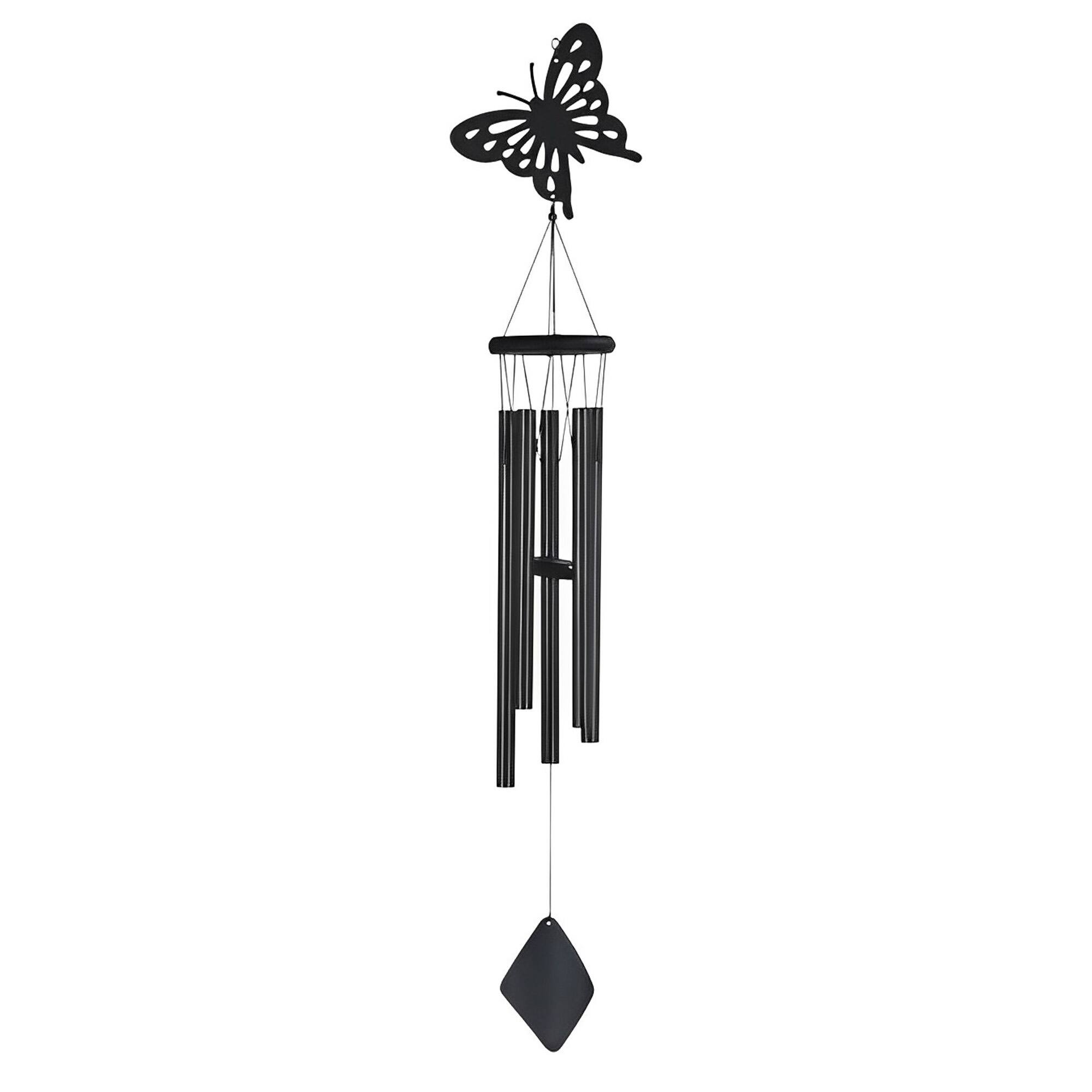 FC Design - 41" Long Black Butterfly Wood/Metal Silhouette Wind Chime Outdoor Patio or Garden Hanging Decoration - Multi-Color