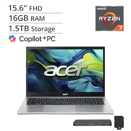 Acer - Aspire Go 15 – 15.6" FHD Laptop – AMD Ryzen 7 7730U 2023 – AMD Radeon Graphics - 16GB DDR4 – 512GB PCIe Storage - Pure Silver
