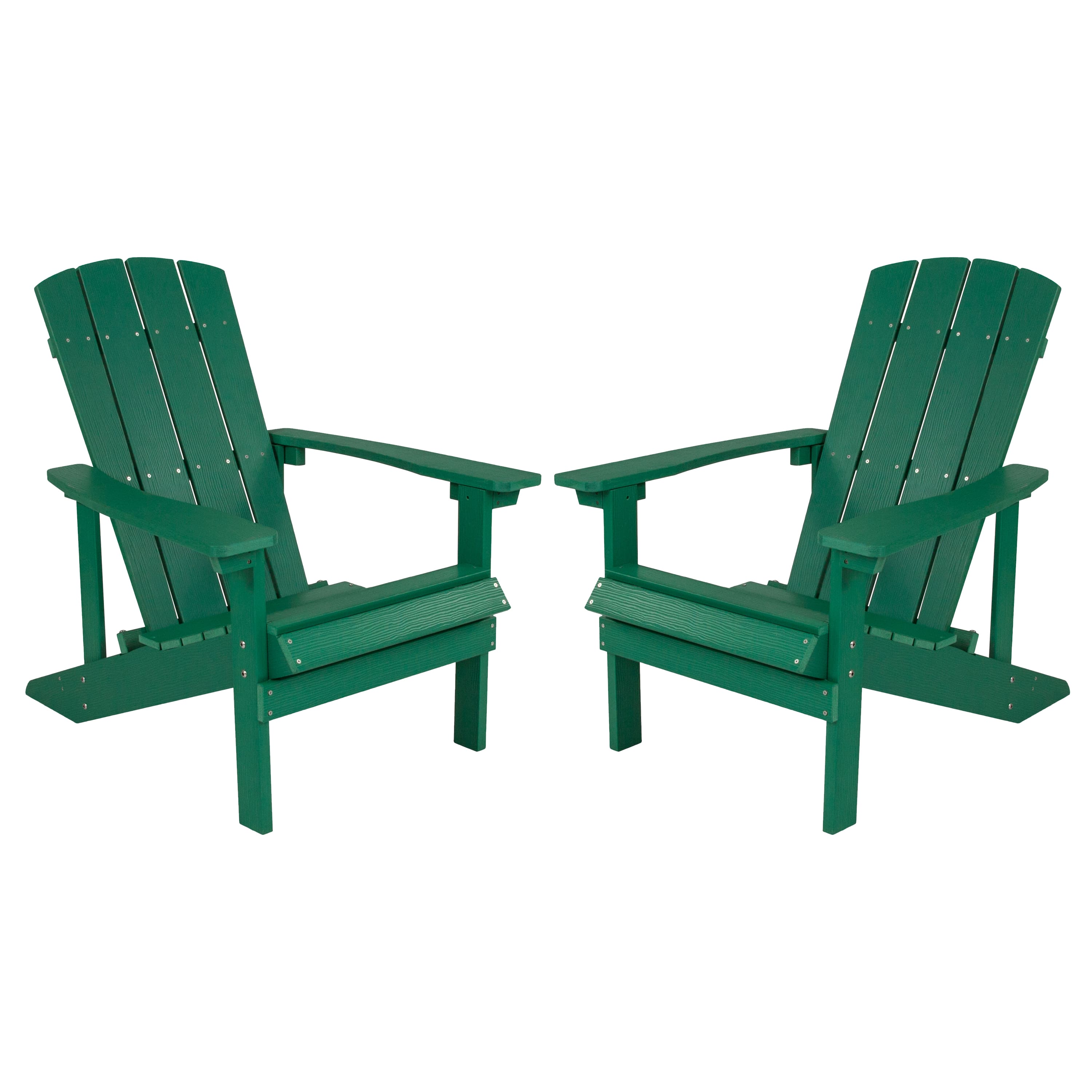 Emma + Oliver - 2 Pack Outdoor All-Weather Poly Resin Wood Adirondack Chairs - Green